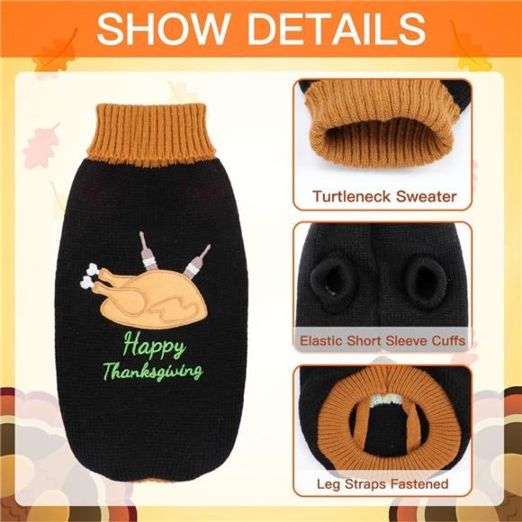 2 Packs Knitted Cat Sweater Thanksgiving Turkey Sweater for Kitten & Cats - Picture 2 of 7